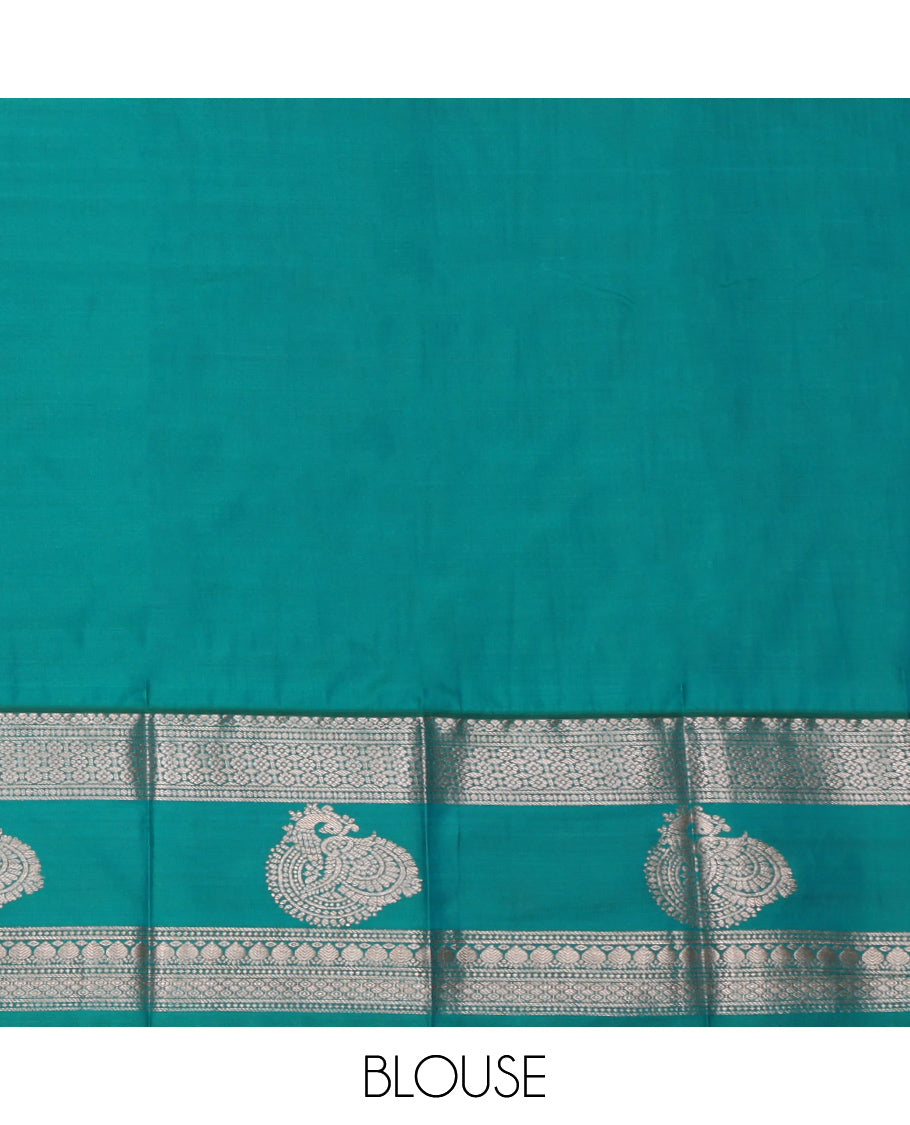 Purple Budget Silk Saree, Decked Up with Zari Buttas, Complemented by a Contrast Traditional Zari Border, Grand Pallu, and a Contrast Blouse