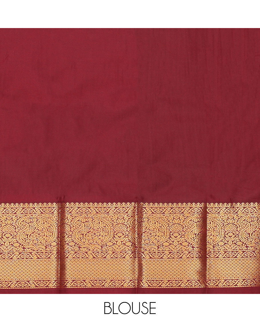 Blue Budget Silk Saree, Adorned with Zari Buttas, Complemented by a Contrast Traditional Border, Navagunjara Pallu, and a Contrast Blouse