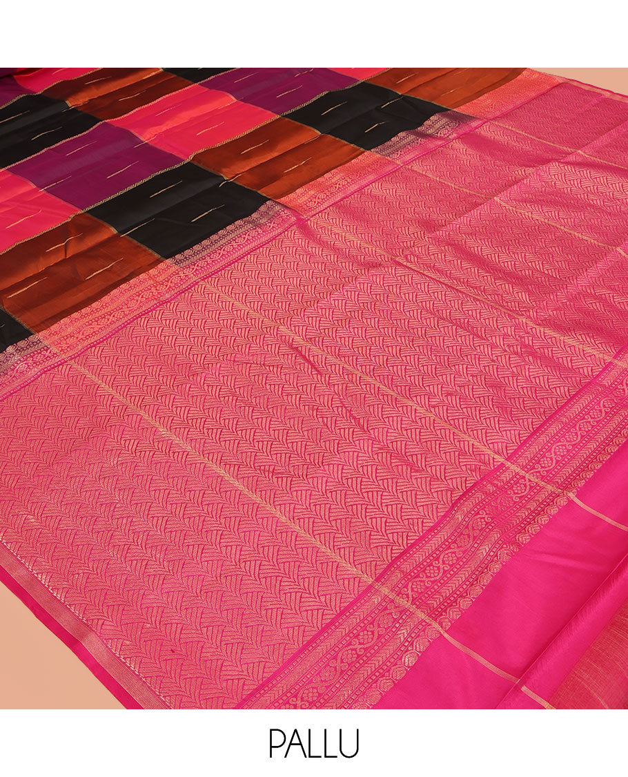 Borderless Multi-Color Buttas-Checked Vasundhara Lite Silk Mix Saree, a Zari Border, Contrast Blouse