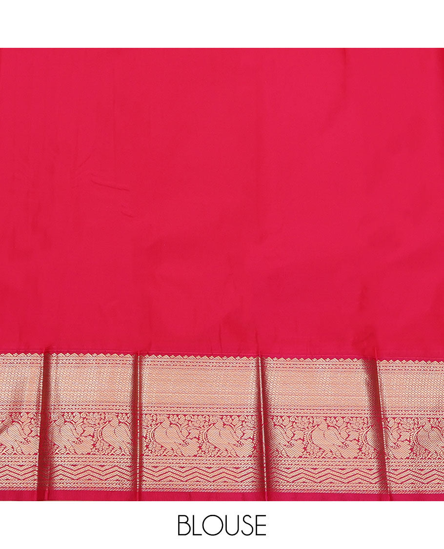 Yellow Budget Silk Saree, Spotlighted with Zari Buttas on Its Body, Complemented by a Contrast Traditional Zari Design Border, Intricately Designed Pallu, and Paired with a Contrast Blouse