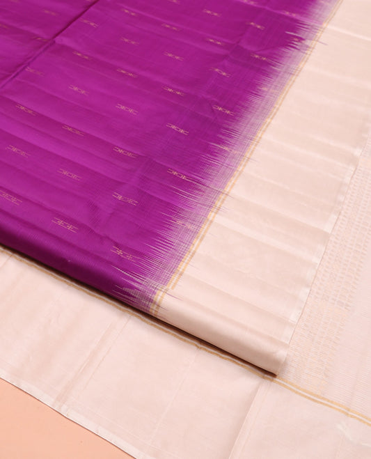 Purple Kanchipuram Silk Saree, Sparsely Woven with Zari Buttas, Contrast Border, Sparsely Woven Pallu, and Contrast Blouse