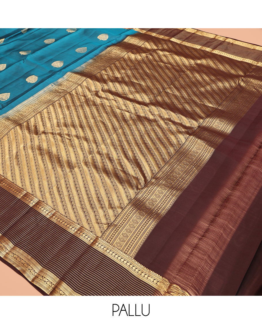 Blue Zari-Buttas Vasundhara Lite-Silk Mix Saree, Complemented by a Contrast Border of Kathir, and Manga Designs, Grand Pallu, and a Contrast Blouse