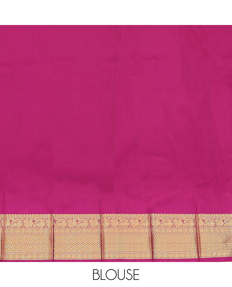 Blue Budget Silk Saree, Bedecked with Zari Buttas on Its Body, Complemented by a Contrast Traditional Zari Design Border, Pallu of Chevron Design, and Paired with a Contrast Blouse