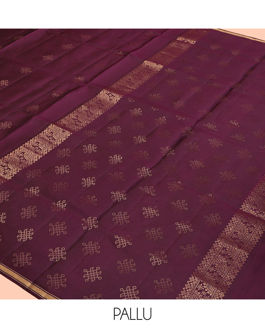 Purple Mayuri Soft Silk Saree, Mesmerized with Kambi Kolam Buttas, a Piping Zari Border, Pallu Steeped with Kambi Kolam Buttas, and a Matching Blouse