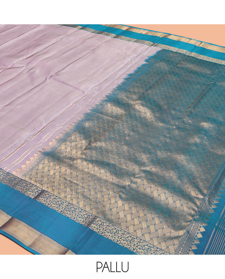 Grey Vasundhara Lite Silk Mix Saree, Highlighted by Zari Checks, Complemented by a Contrast Rettai Pettu Traditional Border, Paiyaadi Kattam Pallu, and a Contrast Blouse