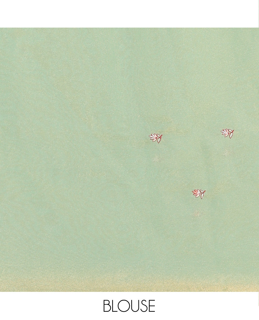 Pista green deer motifs embroidered designer saree, scallop sequins embroidered border