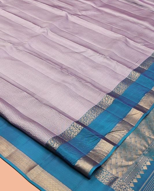 Grey Vasundhara Lite Silk Mix Saree, Highlighted by Zari Checks, Complemented by a Contrast Rettai Pettu Traditional Border, Paiyaadi Kattam Pallu, and a Contrast Blouse