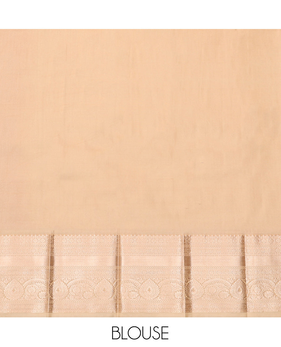 Red Budget Silk Saree, Woven with Zari Buttas, Complemented by Contrast Traditional Zari Border, Grand Pallu, and a Contrast Blouse