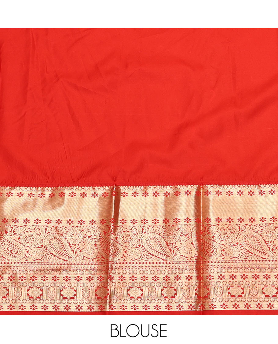Yellow Art Silk Material Half Saree, Sparsely Sparkled with Jacquard Skirt, a Contrast Traditional Zari Border, Contrast Blouse, and an Intricate Dhavani