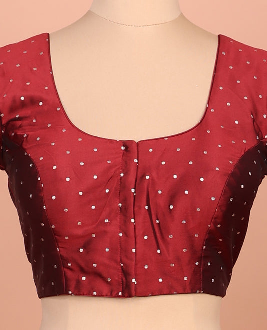 Maroon buttas front-back front-back round neck elbow sleeve readymade blouse