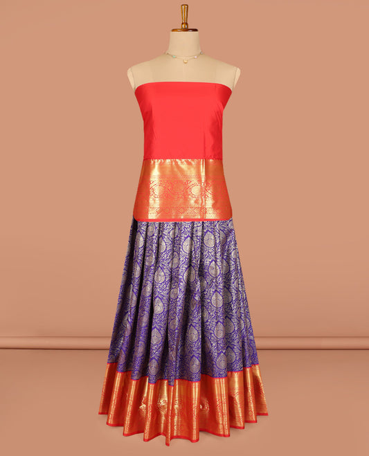 Violet Art Silk Pavadai Material, Decked Up with Jacquard Design, Contrast Traditional Zari Design Border, and Comes with a Contrast Blouse