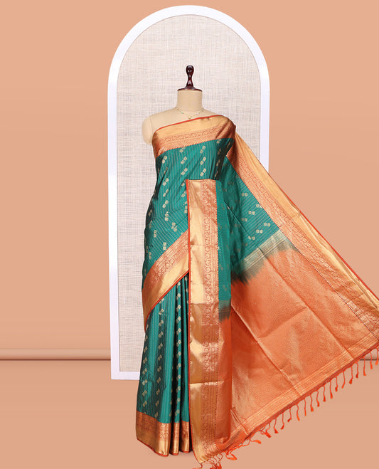 Green Zari Buttas and Stripes Budget Silk Saree
