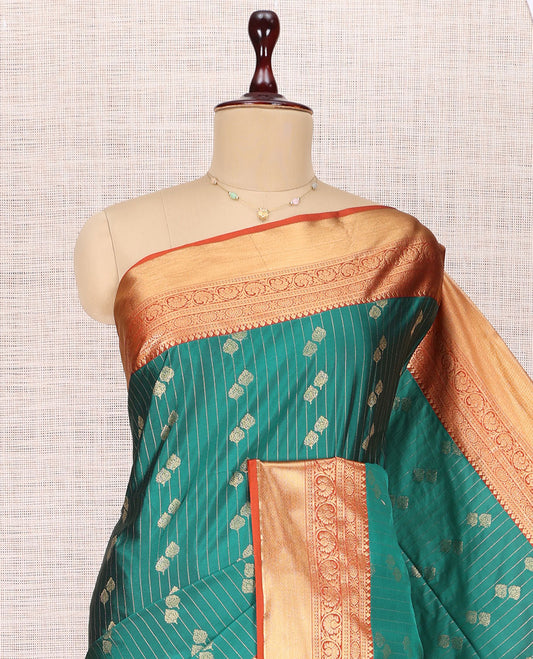 Green Zari Buttas and Stripes Budget Silk Saree