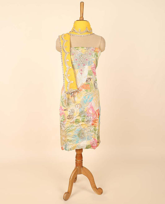 Multi-color material chudidhar set, plain bottom & sequins embroidered dupatta
