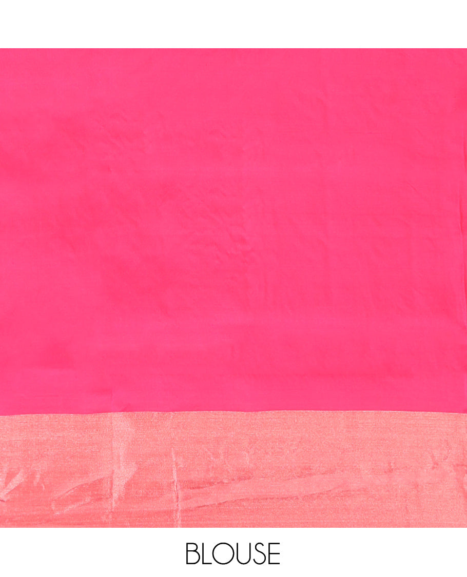 Blue Uppada Saree, Delicately Woven with Floral Buttas, a Bavanji Border, Contrast Intricate Pallu, and a Contrast Blouse