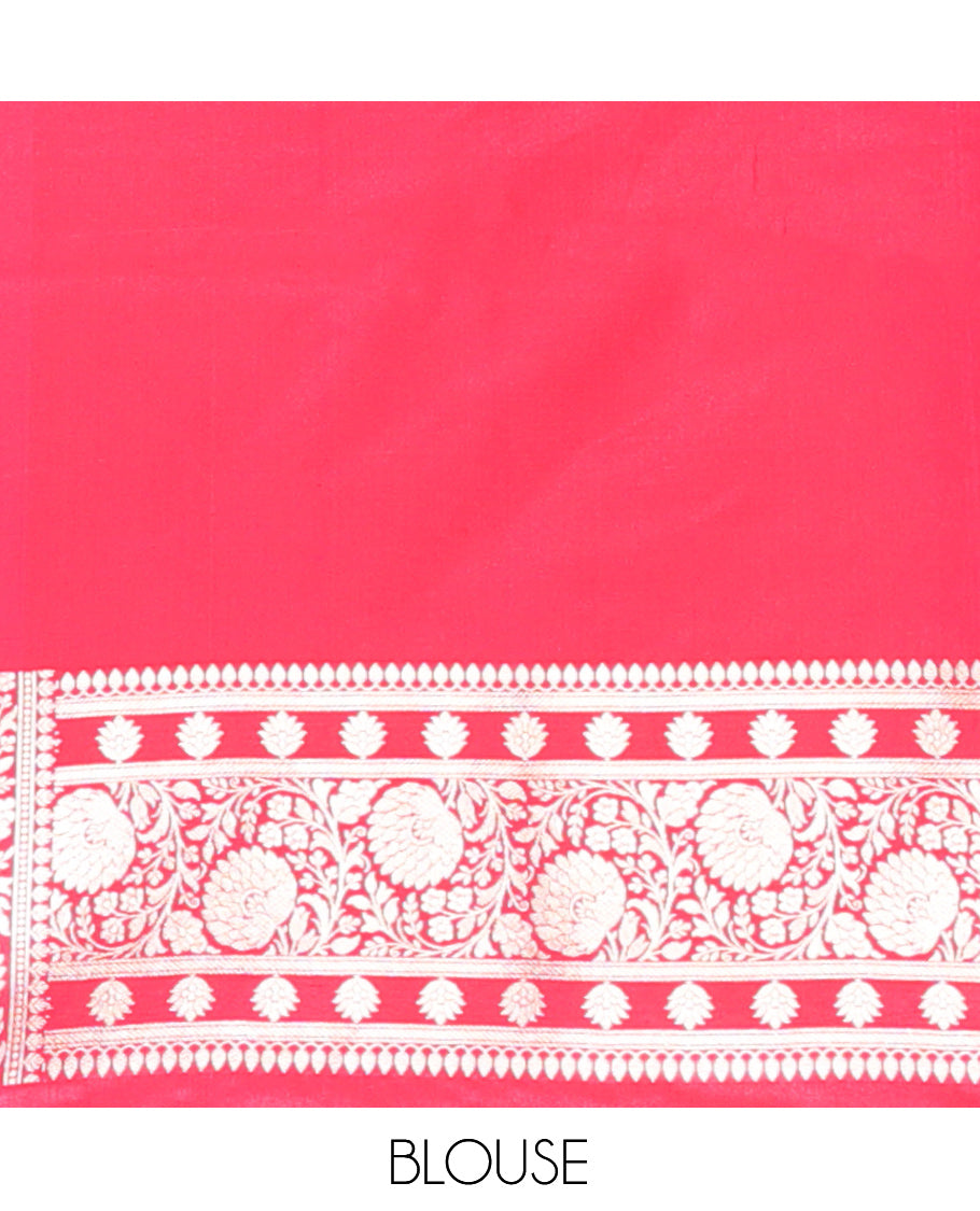 Green Banarasi Nylon Saree, Adorned with Jacquard, Contrast Floral Creeper Zari Border, Intricate Pallu, and a Contrast Blouse
