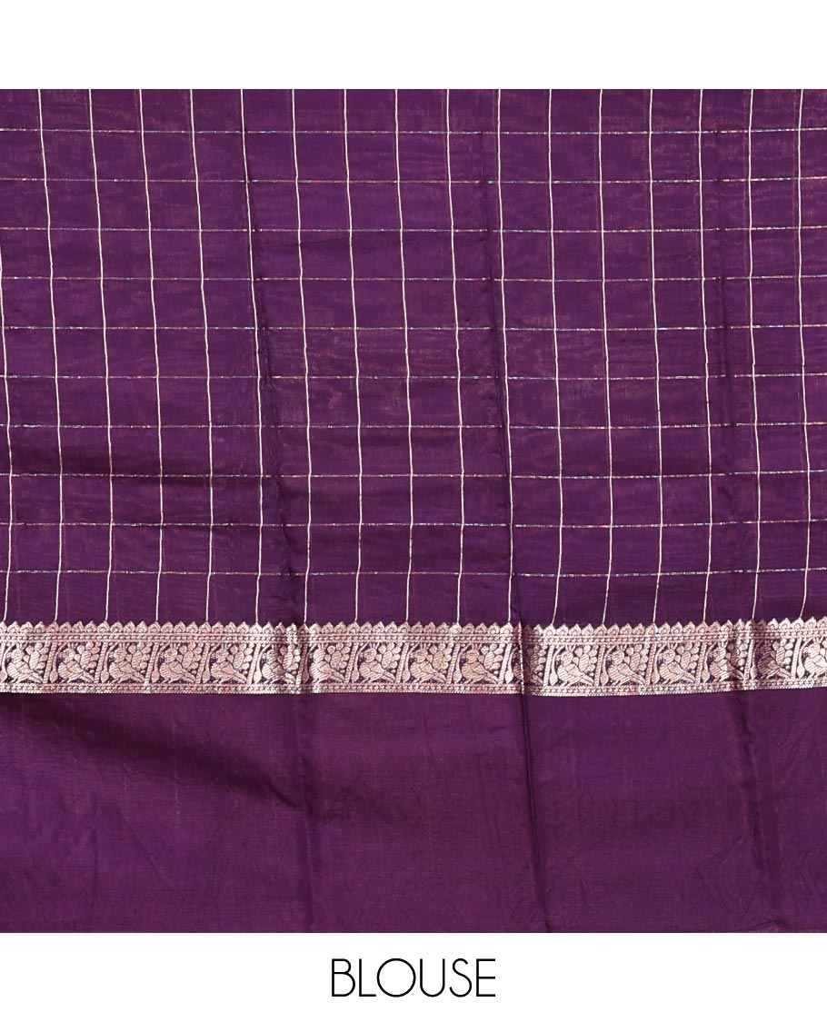 Red Assam Silk Saree, Subtly Sparkled with Checks, Complemented by a Contrast Bird Motifs Zari Border, Zari-Striped Pallu, and a Contrast Blouse