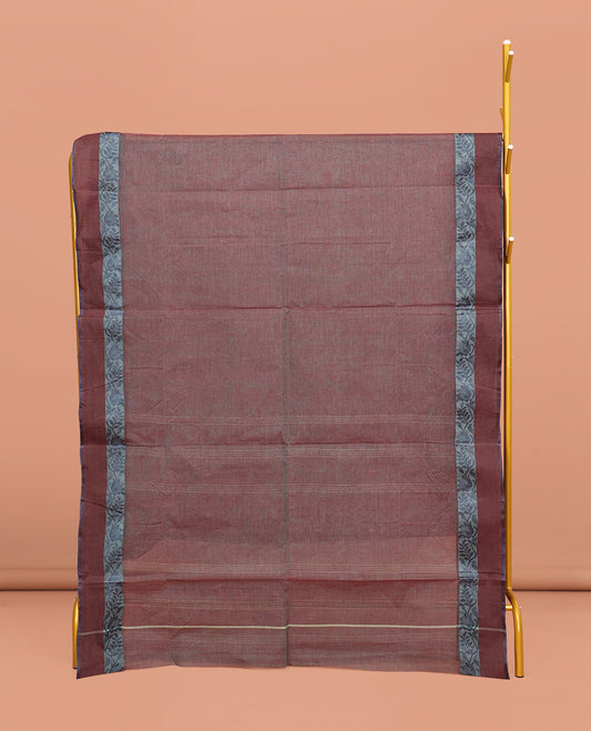 Brown Dual-tone Bengal Cotton Saree, Decorated with Buttas All Over Its Body, Complemented by a Contrast Border of Floral Creeper Designs, Pallu of Stripes and Buttas, and Paired with a Matching Blouse