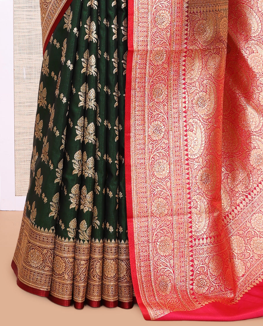 Green Semi-Banaras Nylon Saree