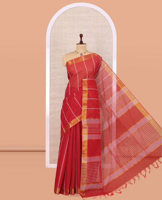 Red Jute Cotton Saree
