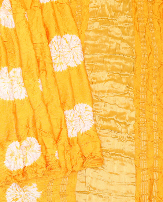 Borderless Yellow Bandhani Dola Silk Saree