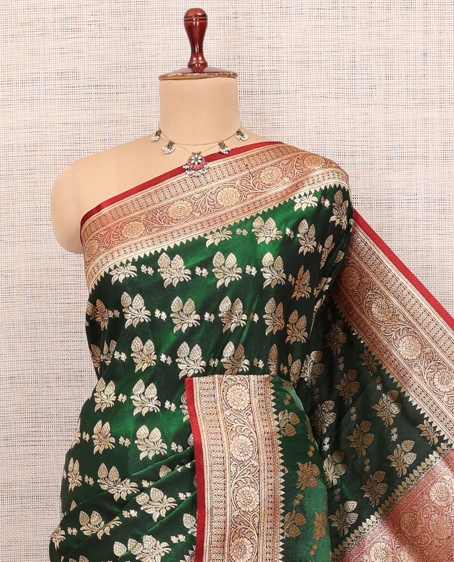 Green Semi-Banaras Nylon Saree