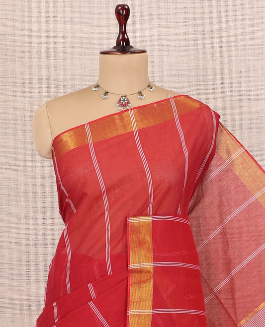Red Jute Cotton Saree