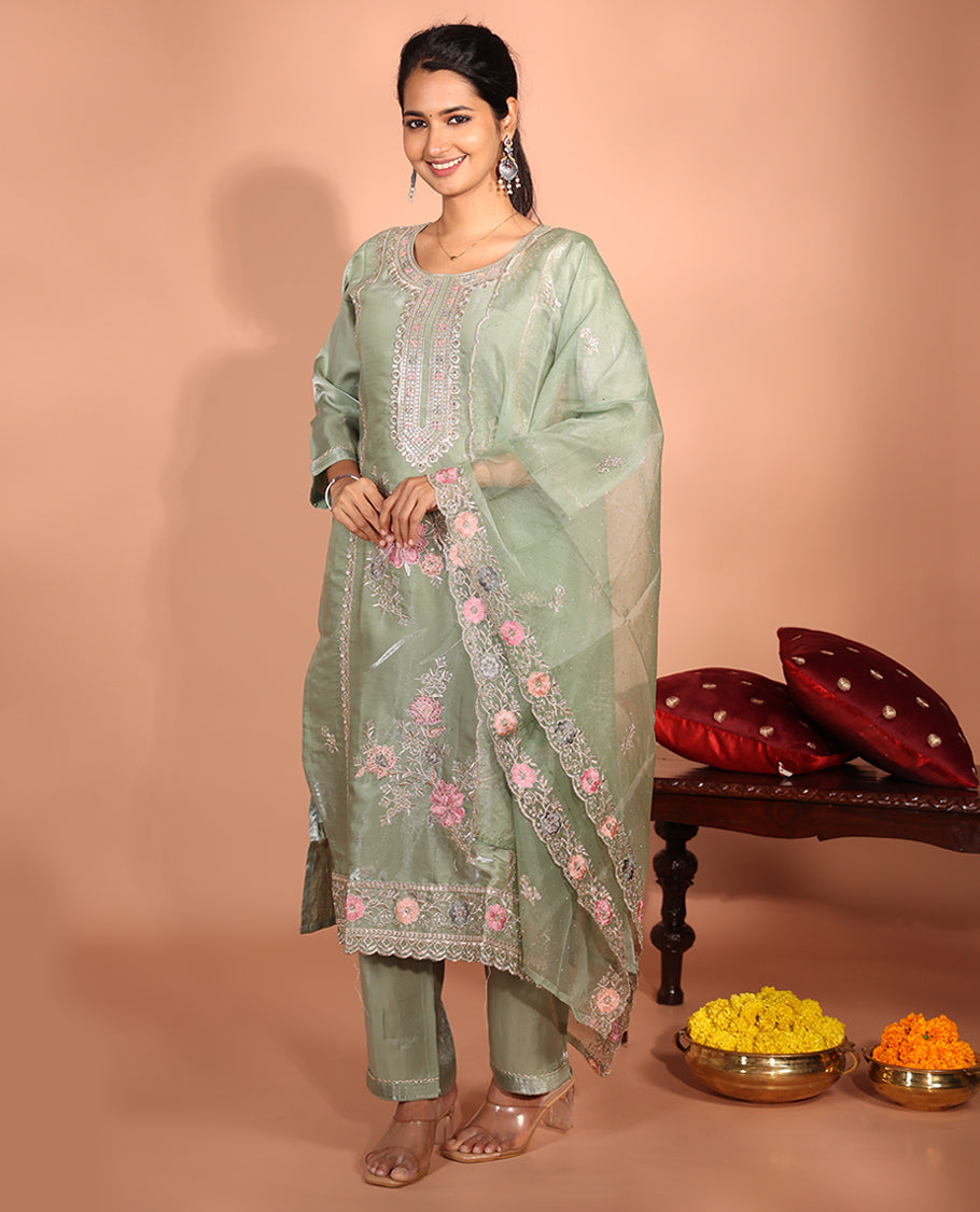 Green Glass Fabric Readymade Suit