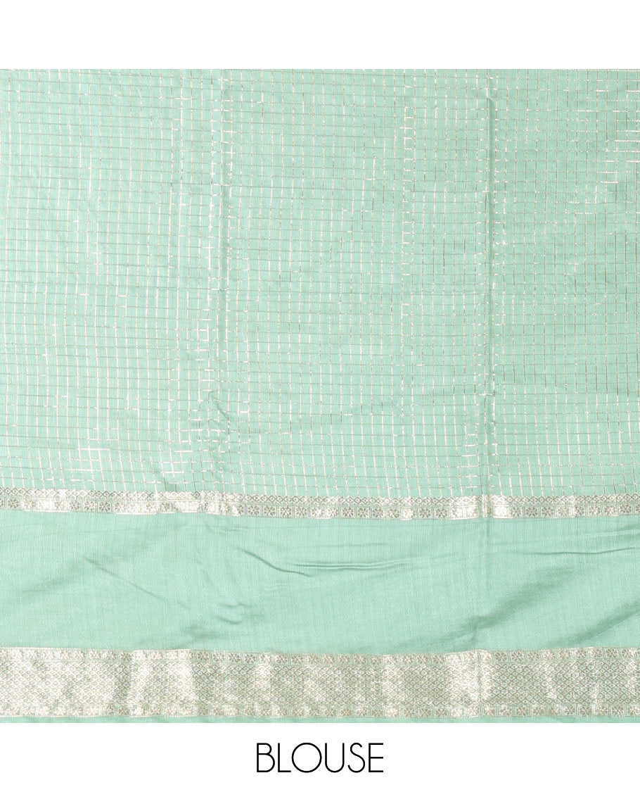 Navy blue zari checked Assam cotton saree, contrast traditional zari design border, zari design pallu, and a contrast zari design blouse