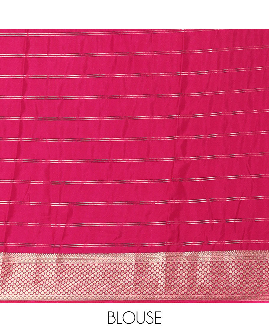 brown striped art mysore silk saree with contrast zari design border & striped zari pallu