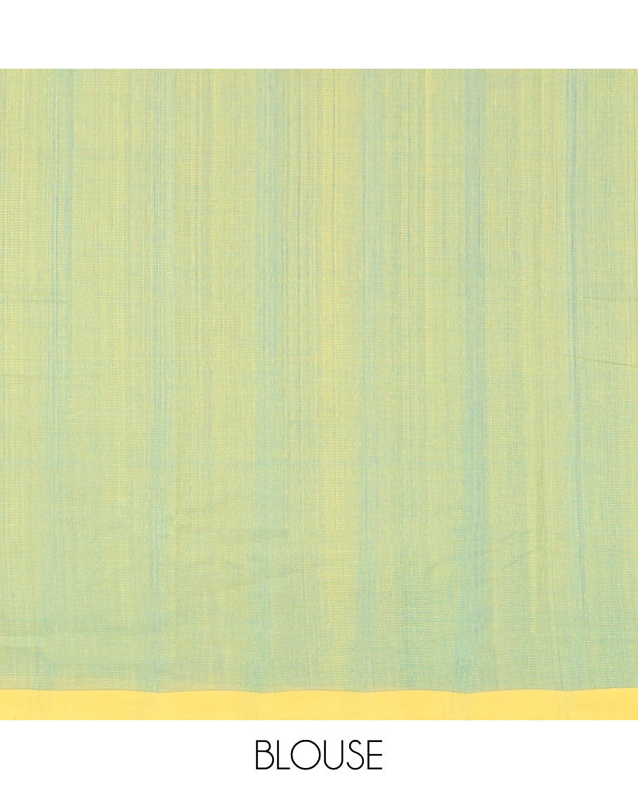 Blue plain khadi cotton saree with contrast border & striped design pallu