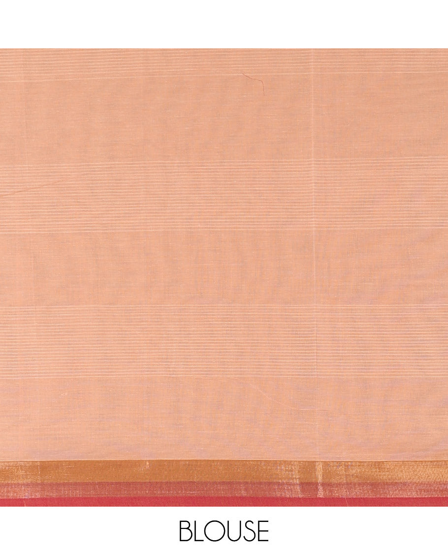 Brown striped Coimbatore cotton saree, with buttas,  contrast border & pallu of intricate designs
