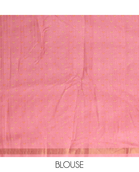 Blue small flower butta printed katan silk saree, contrast flower & parrot motif printed border, printed pallu & blouse