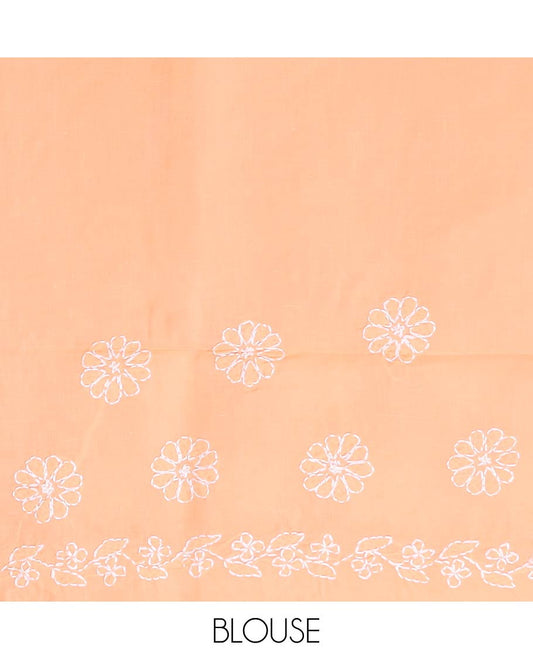 Orange all over flower embroidery lucknowi chikankari cotton with floral vine border