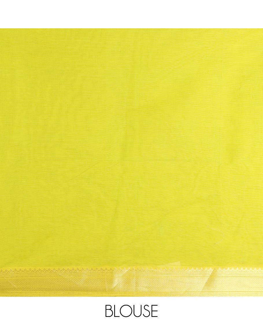 Green floral motifs, thread embroidered mangalagiri cotton saree, traditional zari border, pallu of giraffe, and floral embroidery, and matching blouse