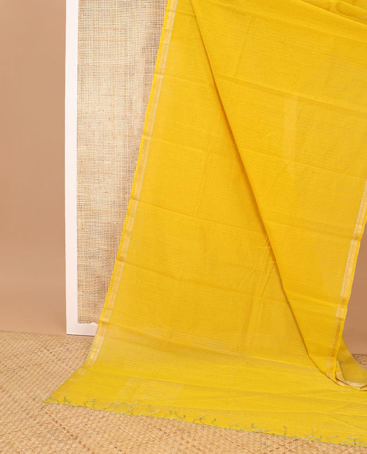 Yellow all-over checked silk cotton saree with self zari border