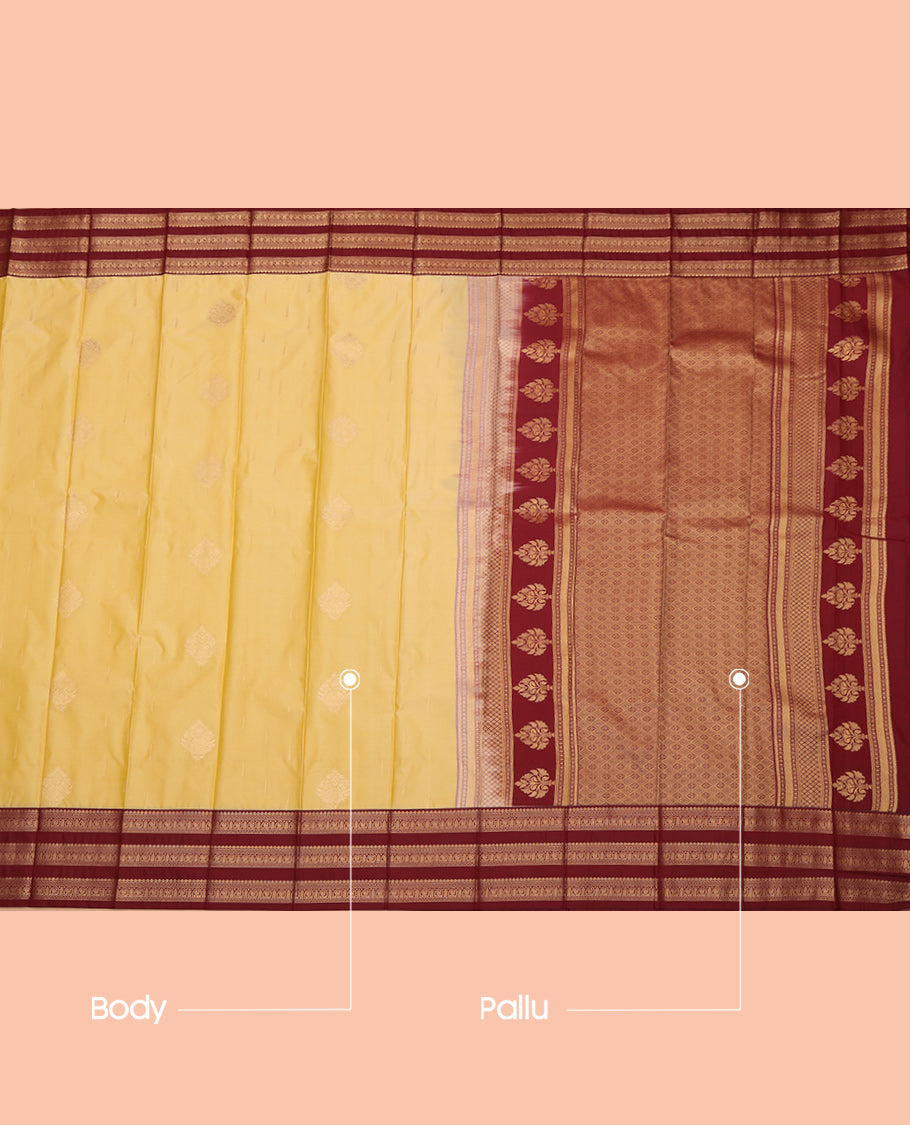 Yellow Budget Silk Saree, Finely Crafted with Zari Buttas, a Contrast Traditional Zari Border, Intricate Pallu, and a Contrast Blouse