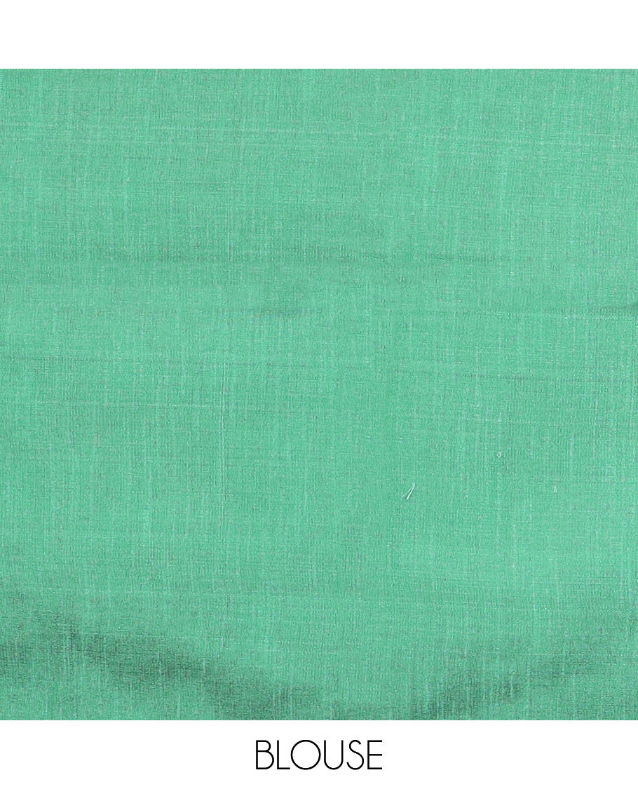 Pink Plain Dupion Silk Saree, Elevated with a One-Sided Contrast Temple Border, Pallu Steeped with Zari Temple Designs, and Paired with a Contrast Blouse