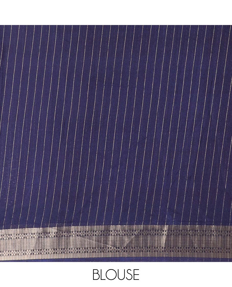 Pink vertically striped moss chiffon saree with contrast traditional zari design borders, striped pallu, and a contrast blouse