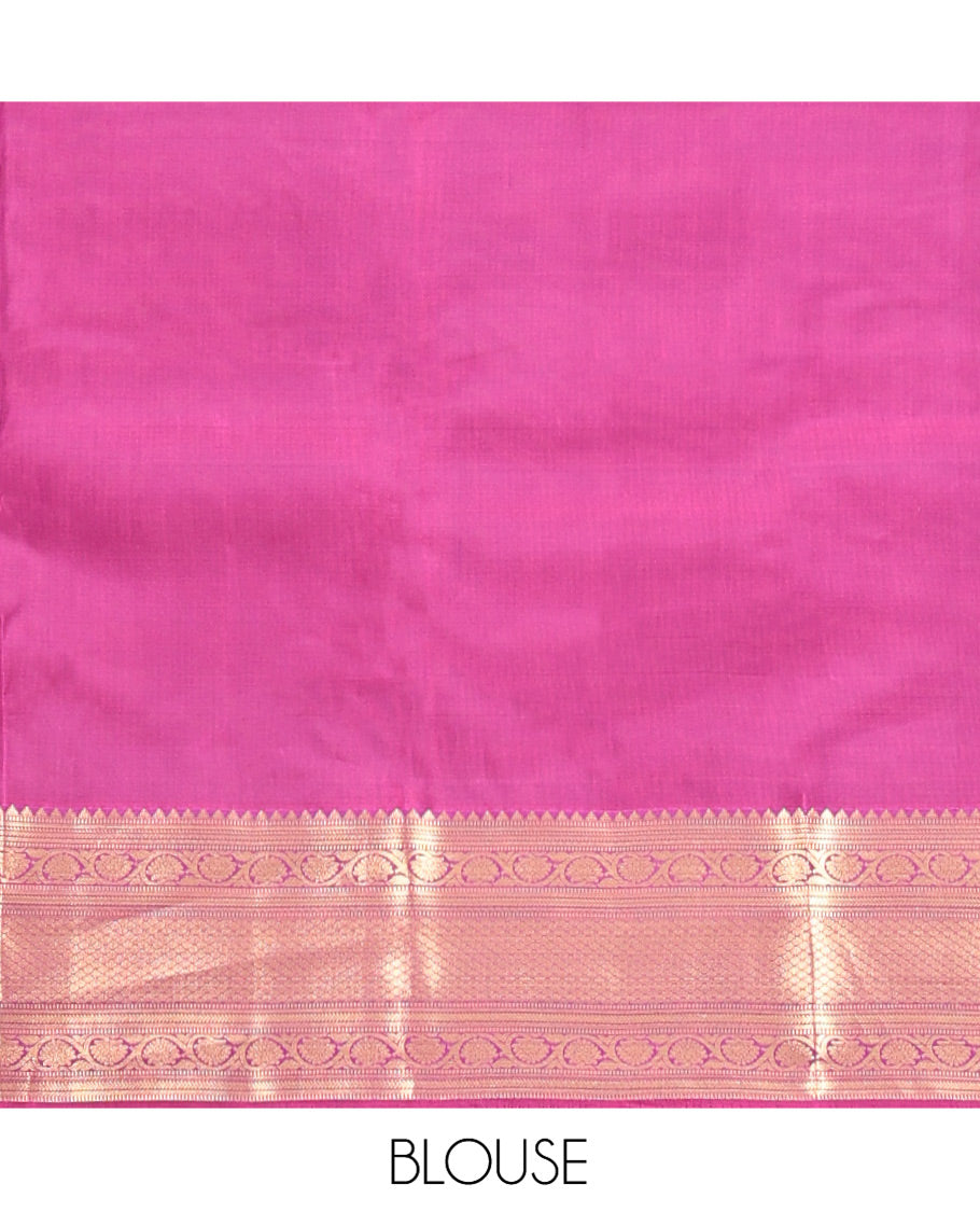 Grey Vasundhara Lite Silk Mix Saree, Beautifully Bedecked with Zari Buttas All Over Its Body, Complemented by Contrast Border of Rekku, Muthu, Kodi Visiry, and Jaal Designs, Grand Pallu and Paired with a Contrast Blouse