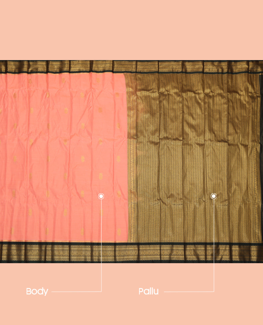Pink Budget Silk Saree, Graced with Zari Buttas and Stripes, Complemented by Contrast Traditional Zari Border, a Jaal Pallu and a Contrast Blouse