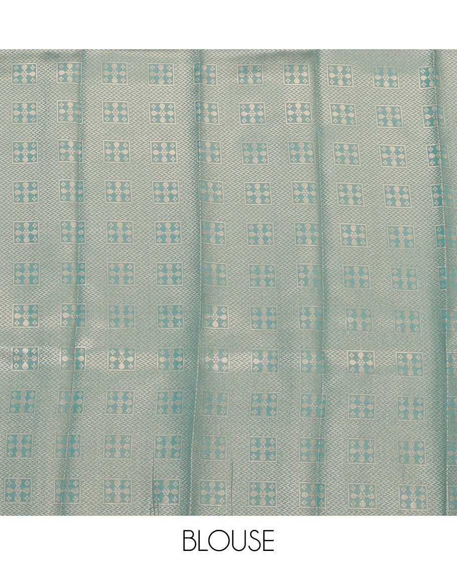 Purple Litchi Saree, Crafted with Zari Buttas, a Contrast Traditional Rettai Pettu Border, Grand Pallu, and a Contrast Blouse