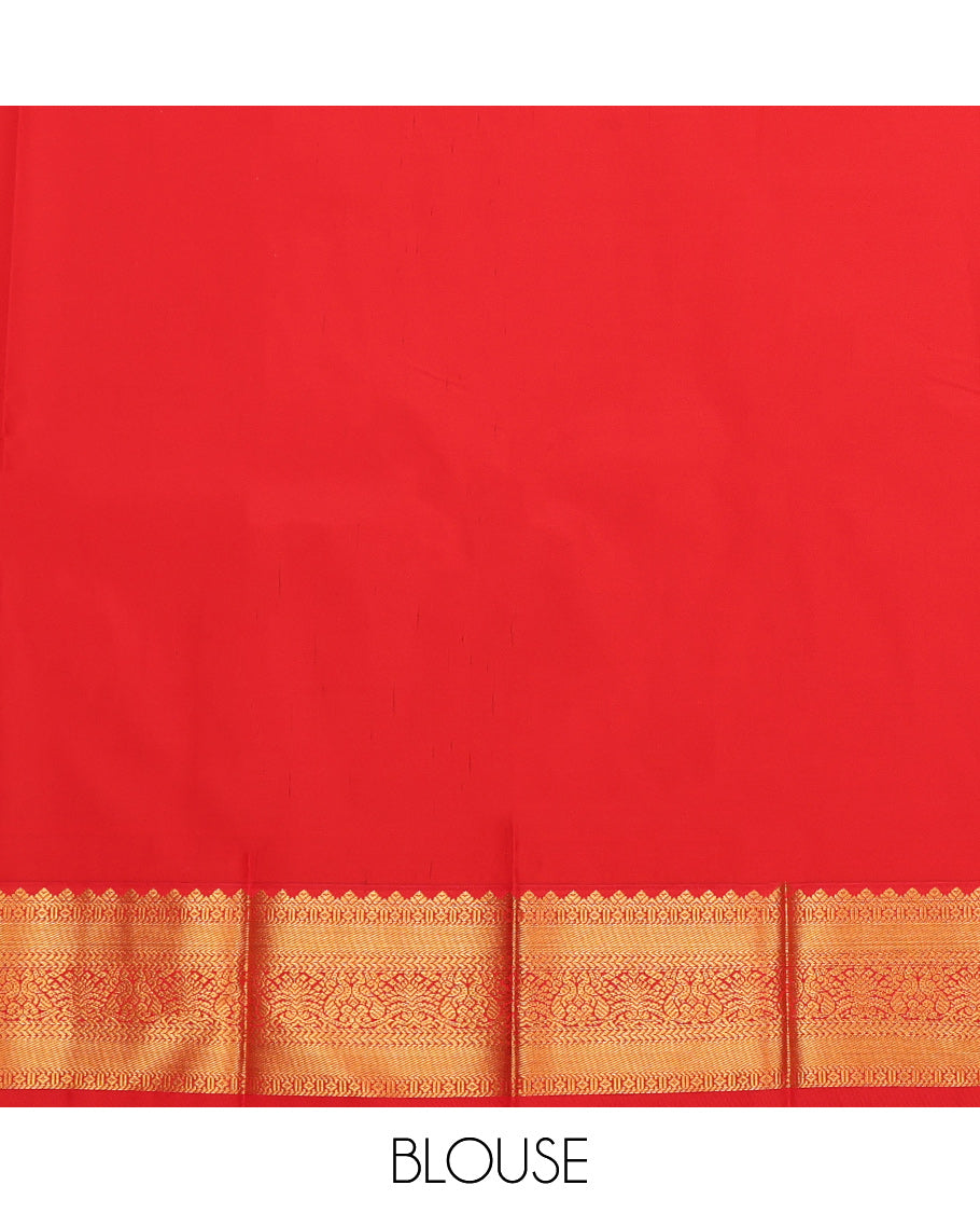 Parrot Green Budget Silk Saree, Mesmerized with Zari Buttas and Stripes, a Contrast Traditional Zari Border, Jaal Pallu, and a Contrast Blouse