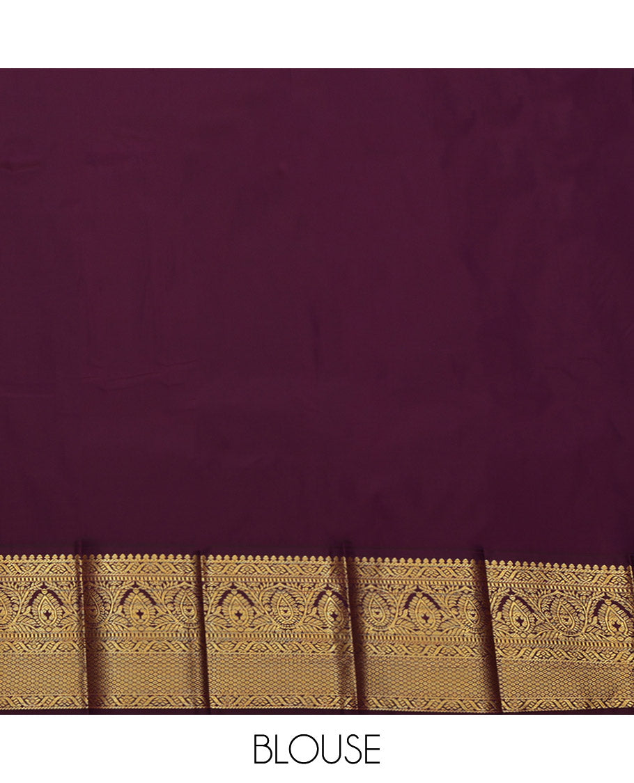 Orange Budget Silk Saree, Detailed with Zari Buttas on Its Body, Complemented by a Contrast Traditional Zari Design Border, Pallu of Jaal Designs, and Paired with a Contrast Blouse