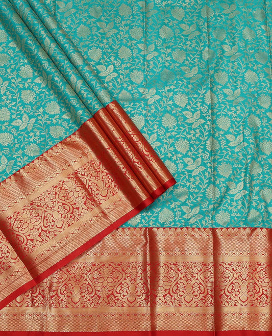 Blue Art Silk Pavadai Material Set