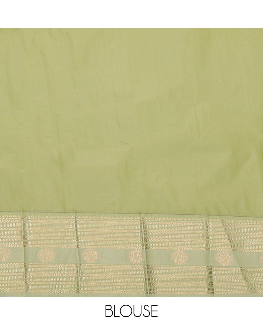 Blue Budget Silk Saree, Subtly Sparkled with Zari Buttas All Over Its Body, Complemented by a Contrast Traditional Zari Design Border, a Gleaming Pallu of Geometric Design, and Paired with a Contrast Blouse