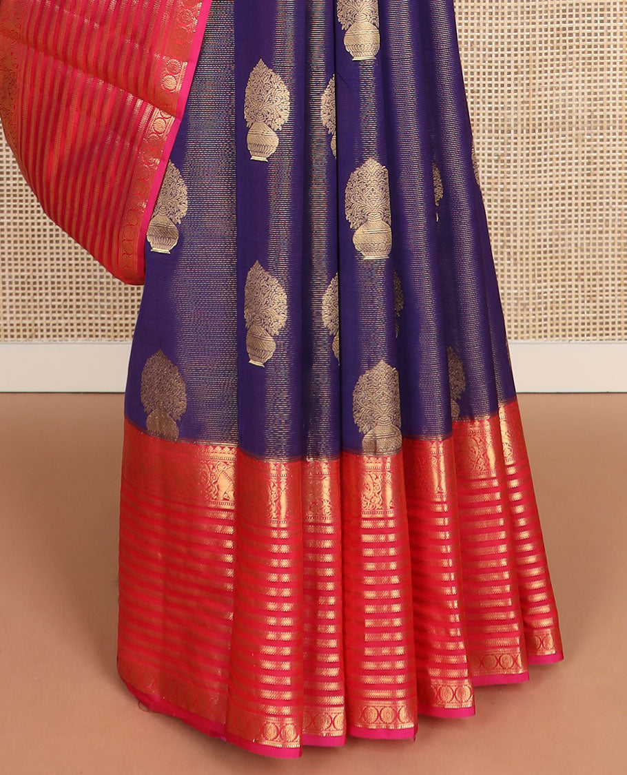 Blue zari buttas vasundhara silk mix saree, contrast jaal pallu & border of muthu, banaras, kathir & yaanai designs