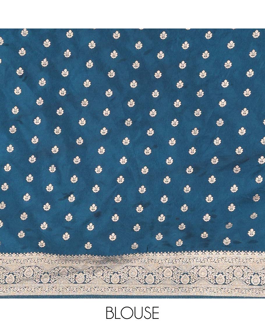 Green lehenga set, intricate motifs with contrast Mughal style bordered skirt, jacquard blouse, and banarasi zari design dhavani