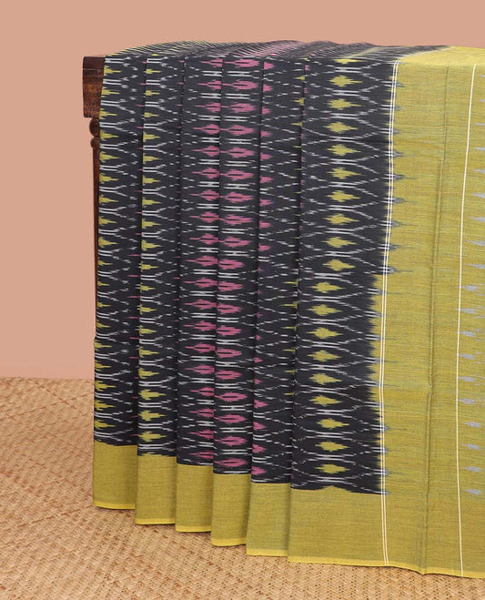 Black ogee design ikkat design ikkat cotton saree with contrast border & intricate design pallu