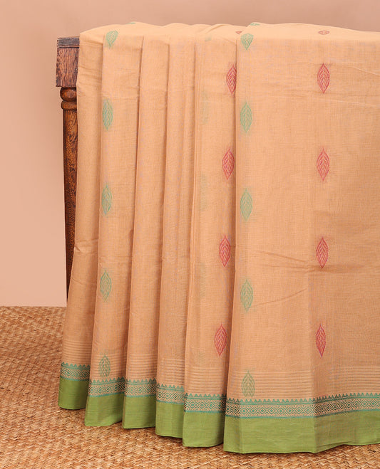 Sandal leaf buttas kanchi cotton saree, contrast thread woven border, and floral design pallu